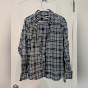 Johnnie-O Size M, Button Down Flannel, 100% Cotton, Gulf Blue Plaid